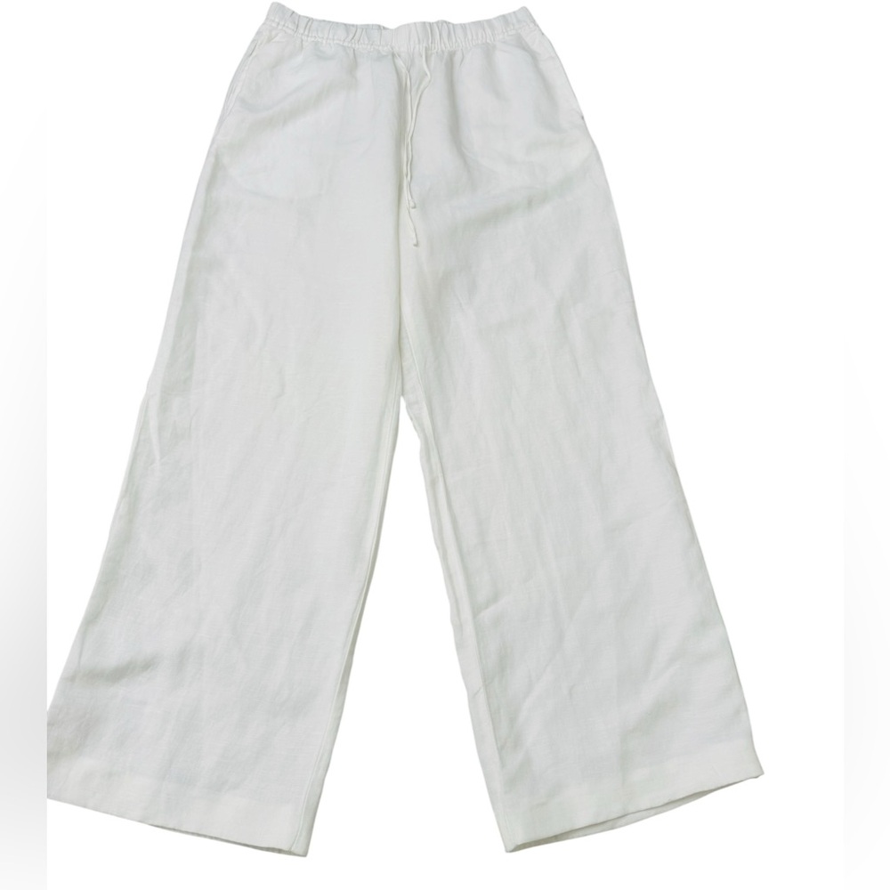 H&M White Linen Blend Wide Leg Pants Women’s Medium Elastic Waist Casual Beach